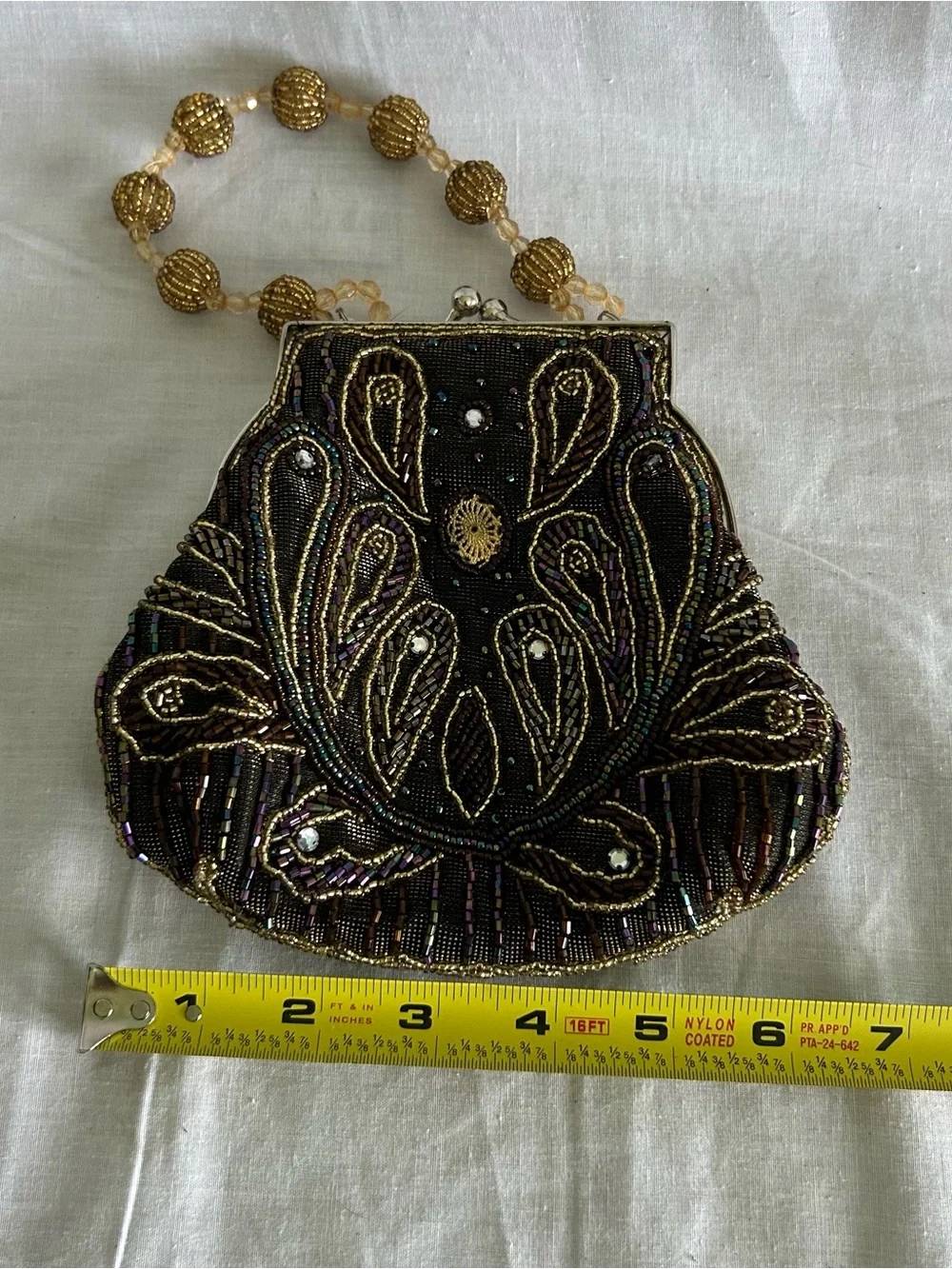 Art Deco Style Beaded Evening Bag Flapper Paisley Brown Gold Purse